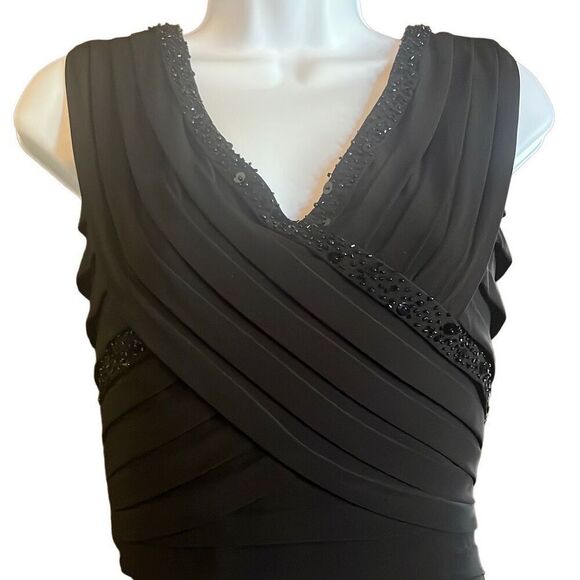 Cache Y2K Vintage Black Beaded Bodycon Pleated Cocktail Mini Dress Sz 8 Party - Picture 3 of 12